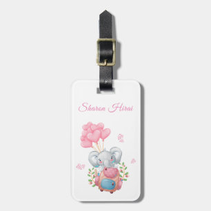 Personalise Cute Pink Elephant Luggage Tag