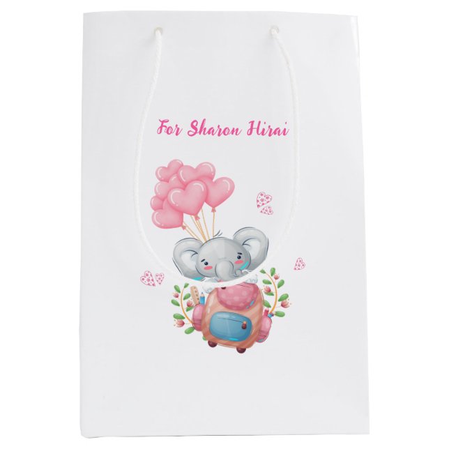 Personalise | Cute Pink Elephant  Medium Gift Bag (Front)