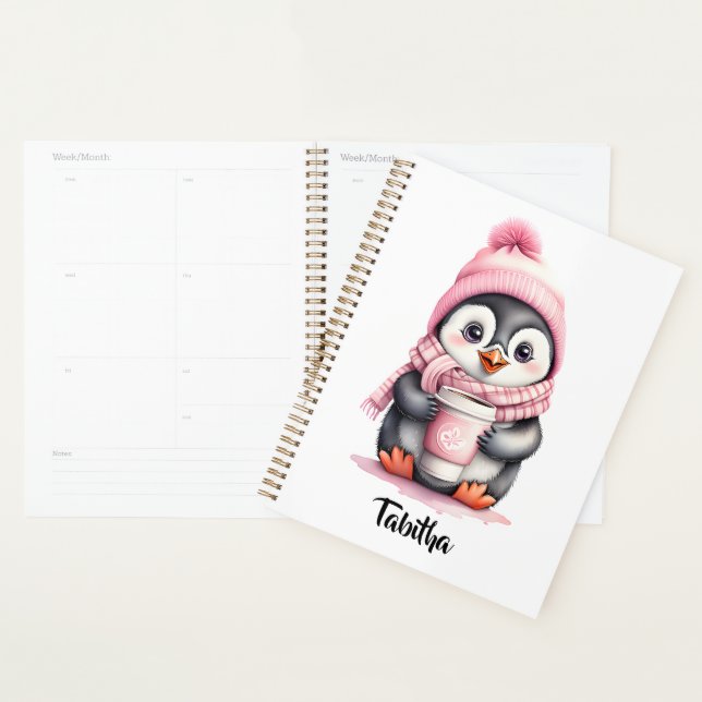 Personalise Cute Pink Penguin Christmas  Planner (Display)