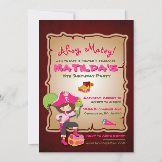 Personalise Cute Pirate Birthday Invitation (Front)