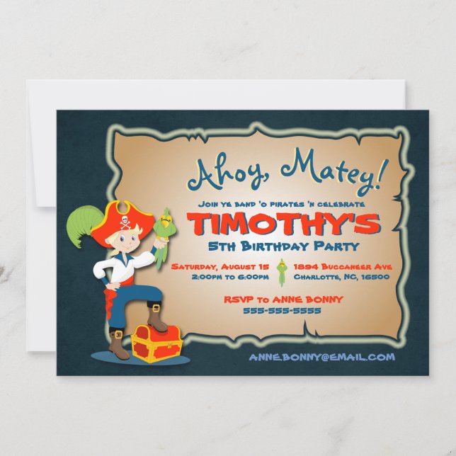 Personalise Cute Pirate Birthday Invitation (Front)