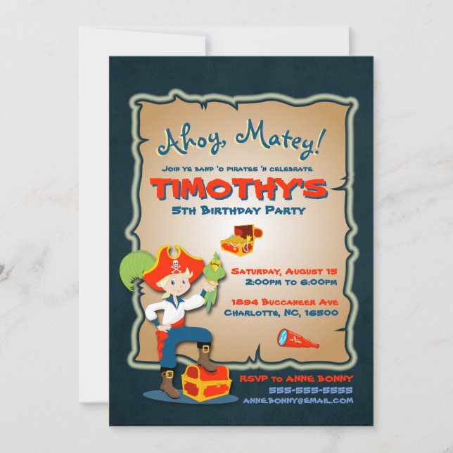 Personalise Cute Pirate Birthday Invitation (Front)