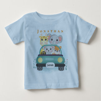 Personalise Cute Safari Animals Take A Road Trip Baby T-Shirt