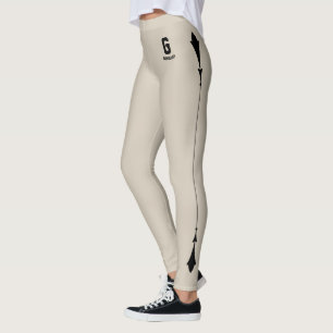 Personalise Cute Sand Beige Black Accents Monogram Leggings