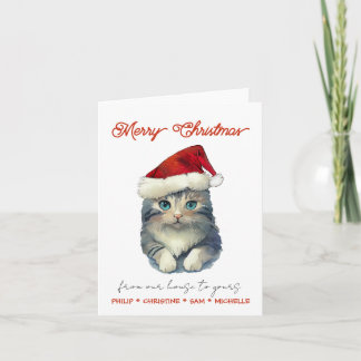 Personalise Cute Santa Cat Note Card