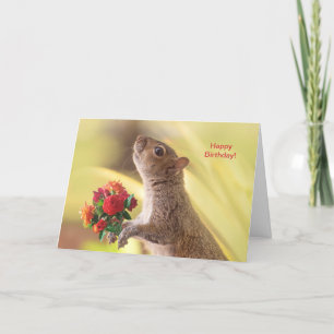 Personalise Cute Squirrel with roses Birthday Card