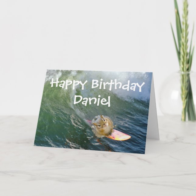 Personalise Cute Surfing Chipmunk Card (Front)