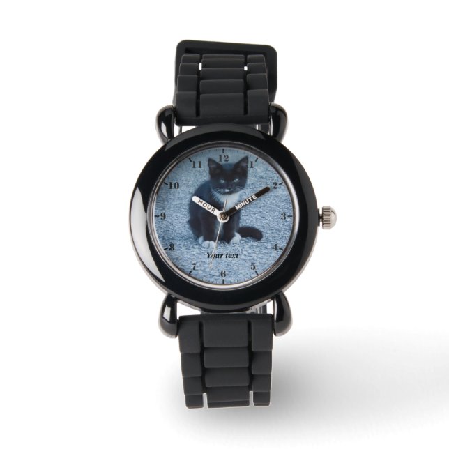 Personalise cute Tuxedo kitten  Watch (Front)