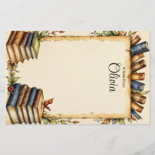 Personalise Cute Whimsical Book Border Stationery
