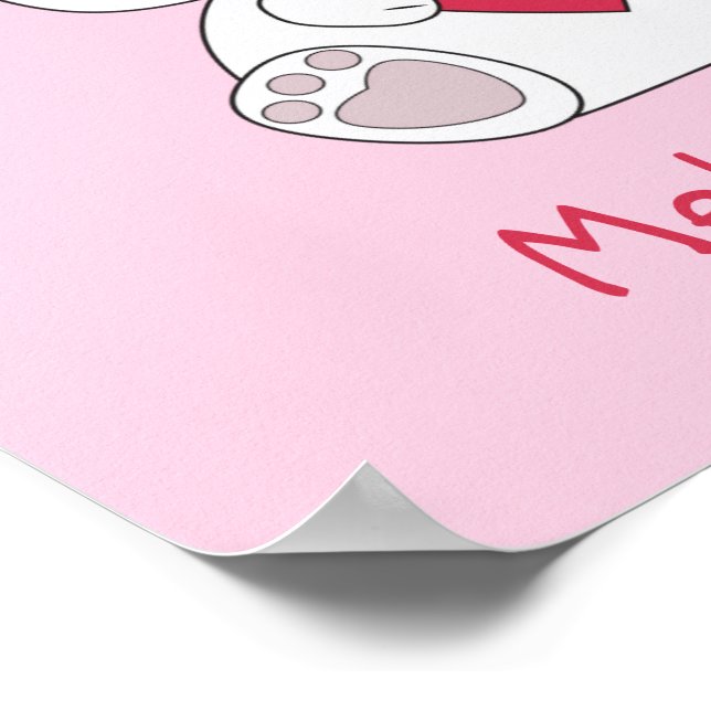 Personalise Cute White bunny Heart Baby Girl Poster (Corner)