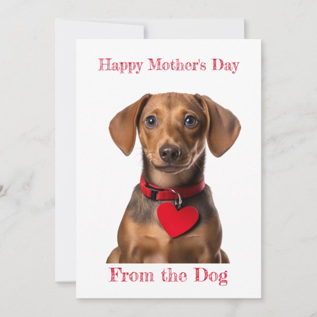 Personalise Dachshund Puppy Heart Mother's Day Holiday Card (Front)