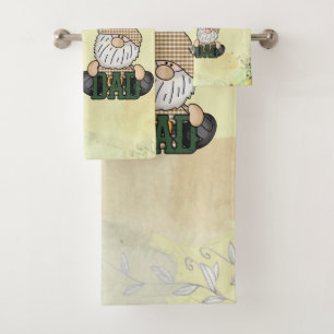 Personalise Dad Gnome   Green Vintage Dad Gift Bath Towel Set
