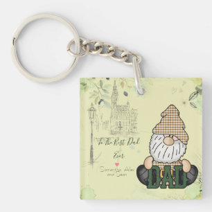 Personalise Dad Gnome Green Vintage Dad Gift Key Ring