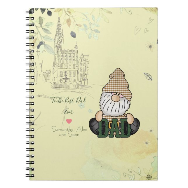 Personalise Dad Gnome | Green Vintage Dad Gift Notebook (Front)
