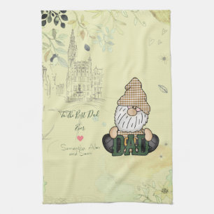Personalise Dad Gnome   Green Vintage Dad Gift Tea Towel