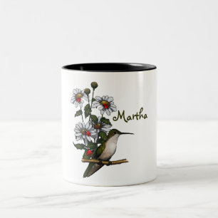 Personalise: Daisies, Hummingbird, Ladybugs: Art Two-Tone Coffee Mug
