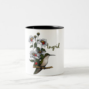 Personalise: Daisies, Hummingbird, Ladybugs: Art Two-Tone Coffee Mug
