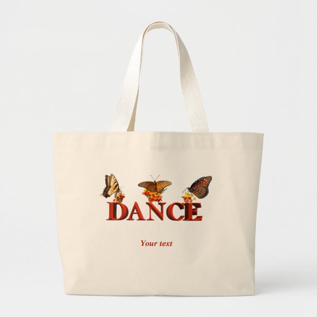 Personalise Dance sign with butterflies  Large Tote Bag (Front)