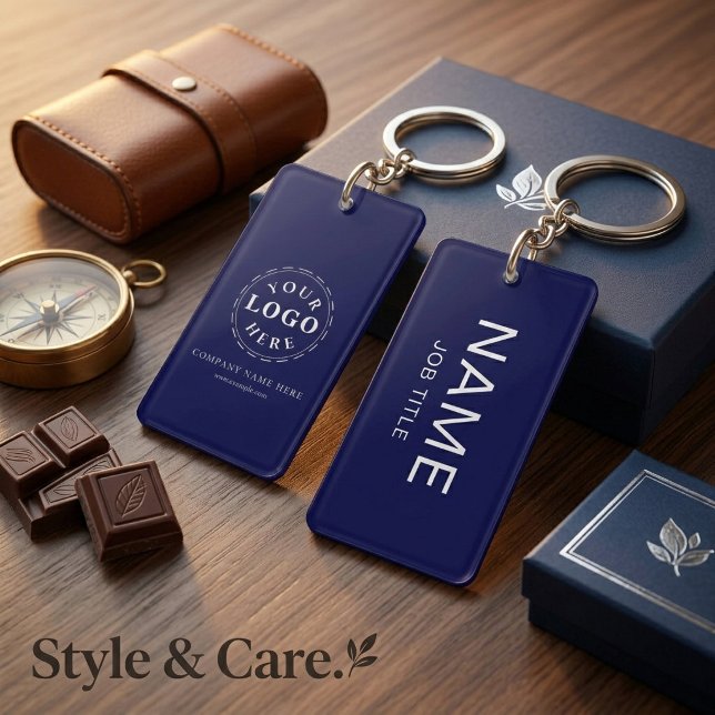 Personalise Dark Blue Rectangle (double-sided) Key Ring (Personalize Dark Blue Rectangle (double-sided) Keychain)