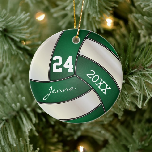 Personalise - Dark Green and White Volleyball Ceramic Tree Decoration (Tree)