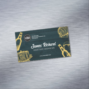 Personalise Dark Green Brewery Theme Magnetic Business Card