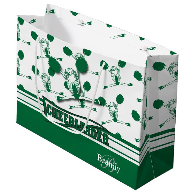 Personalise Dark Green 📣 Cheerleader Large Gift Bag (Front Angled)