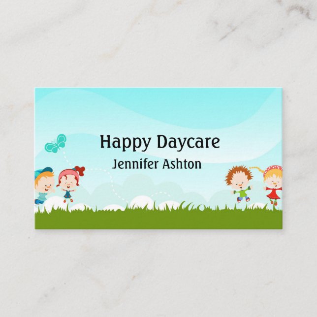 Personalise Daycare Preschool Teacher Happy Kids Business Card (Front)