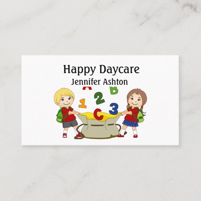 Personalise Daycare Preschool Teacher Happy Kids Business Card (Front)