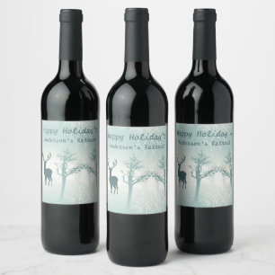 Personalise Deer and Tree Pattern Wine Label