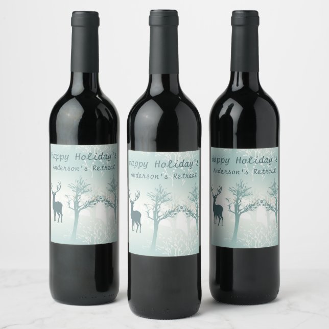 Personalise Deer and Tree Pattern Wine Label (Bottles)