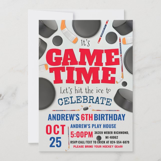 Personalise Digital Hockey Birthday Party Invitation (Front)