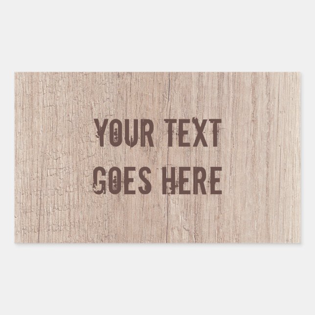 Personalise Distressed Text Brown Wood Board Rectangular Sticker (Front)