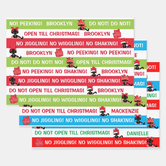 Personalise Do not open till Christmas Cranky Cat Wrapping Paper Sheet (Set)