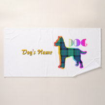 Personalise DOG Logo Rainbow Plaid White Doggie 