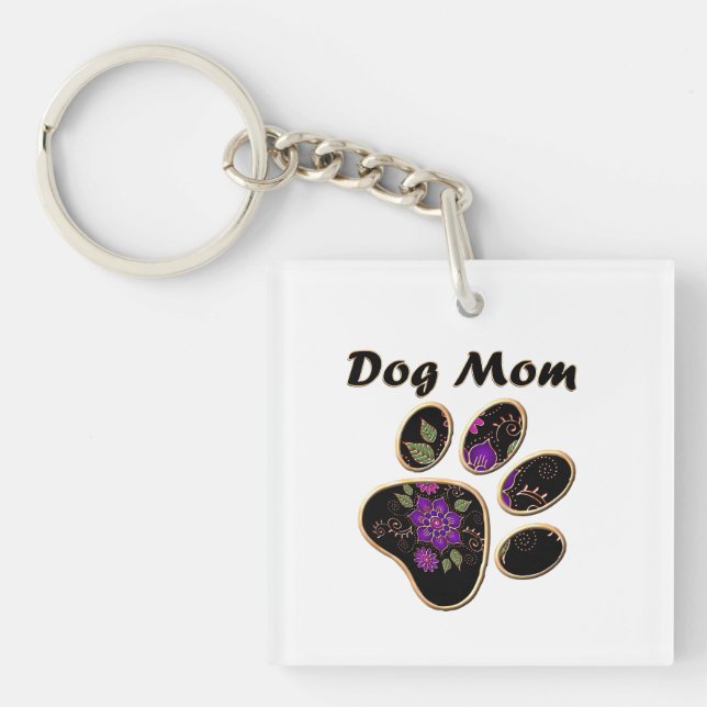 Personalise Dog Mum With Paw Key Ring (Front)