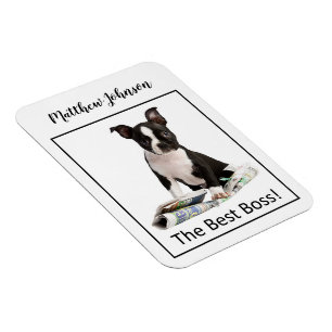 Personalise Dog Newspaper Boss’s Day, Humour Magnet