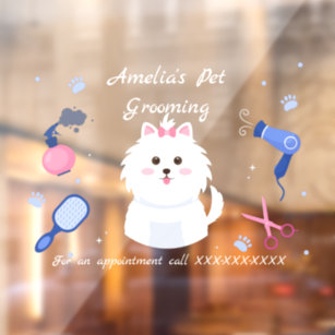 Personalise Dog Pet Grooming Shop Front Window Cling