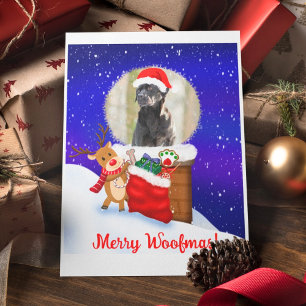 Personalise Dog Santa Rooftop Reindeer With Gifts Card
