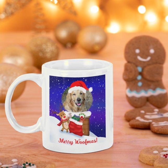 Personalise Dog Santa Rooftop Reindeer With Gifts  Coffee Mug (Creator Uploaded)