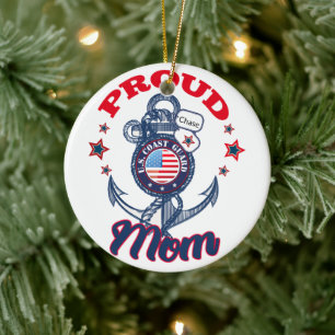 Personalise Dog Tag Proud U.S. Coast Guard Mum Ceramic Tree Decoration