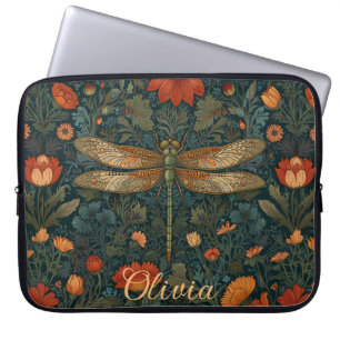 Personalise dragonfly orange floral boho chic laptop sleeve