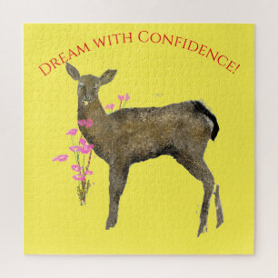 Personalise Dream with Deer, Flowers Jigsaw Puzzle