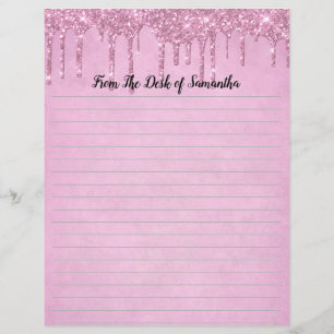 Personalise Dripping Glitter Pink Lined Stationer