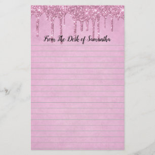 Personalise Dripping Glitter Pink Lined  Stationery