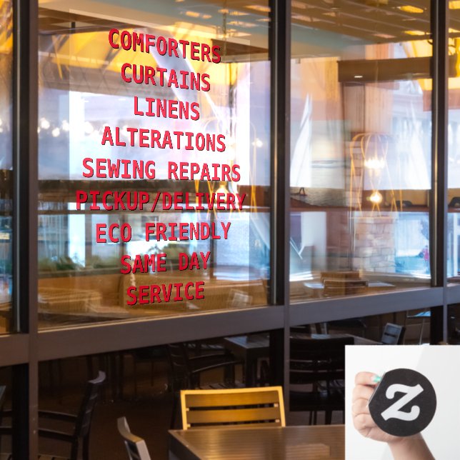 Personalise Dry Cleaners Services Front Window Cling (Restaurant Window)