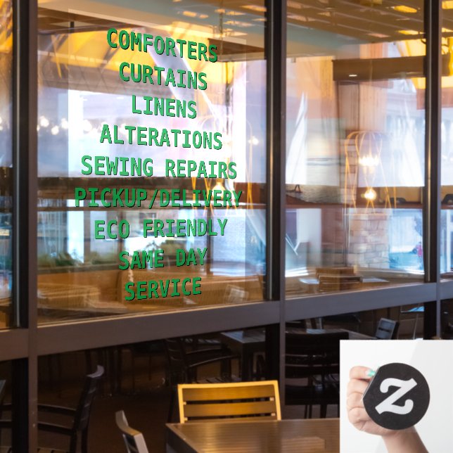 Personalise Dry Cleaners Services Front Window Cling (Restaurant Window)