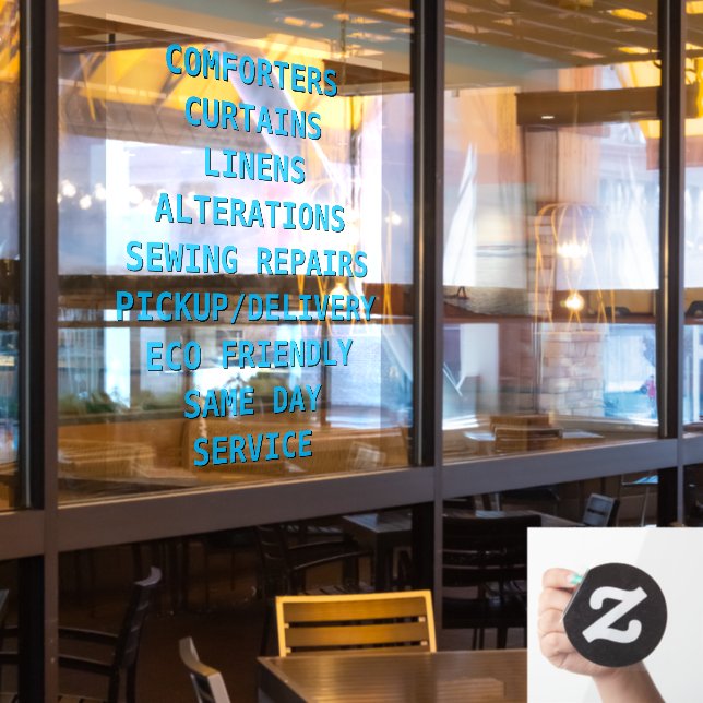 Personalise Dry Cleaners Services Front Window Cling (Restaurant Window)