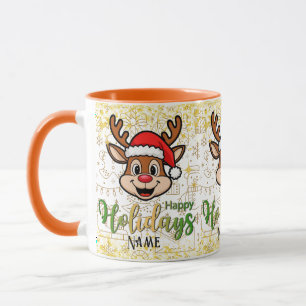 Personalise Duo Tone Mug Deer with Santa's Hat