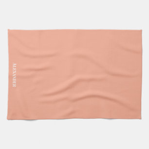 Personalise Dusty Rose Pink Plain Solid White Tea Towel