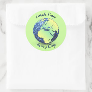 Personalise Earth Day blue sparkles Globe Classic Round Sticker